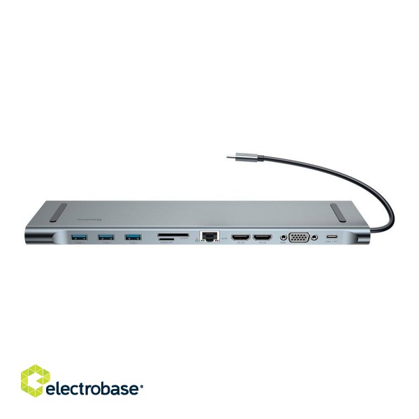 Baseus CATSX-G0G 10in1 Dock Station For MacBook / 2 x HDMI / 3 x USB 3.0 / USB-C / RJ45 / SD / Micro SD / VGA / PD