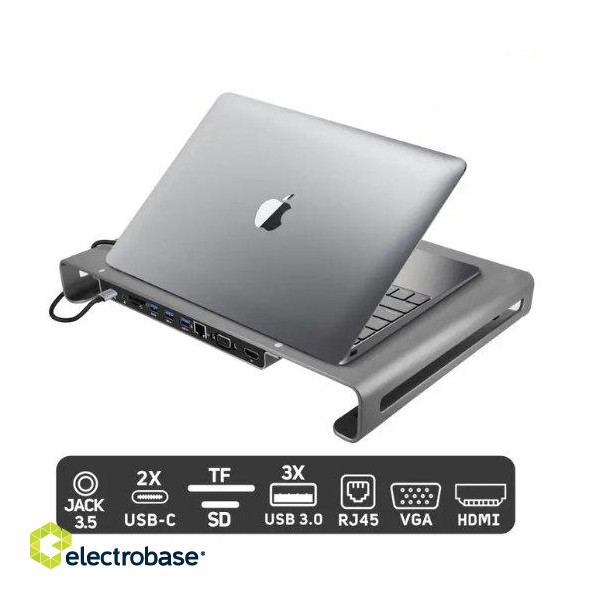 Swissten Multifunctional USB-C Laptop Docking Station / HDMI / USB 3.0 / 2x USB-C / RJ45 / SD / Micro SD / VGA / Audio image 2
