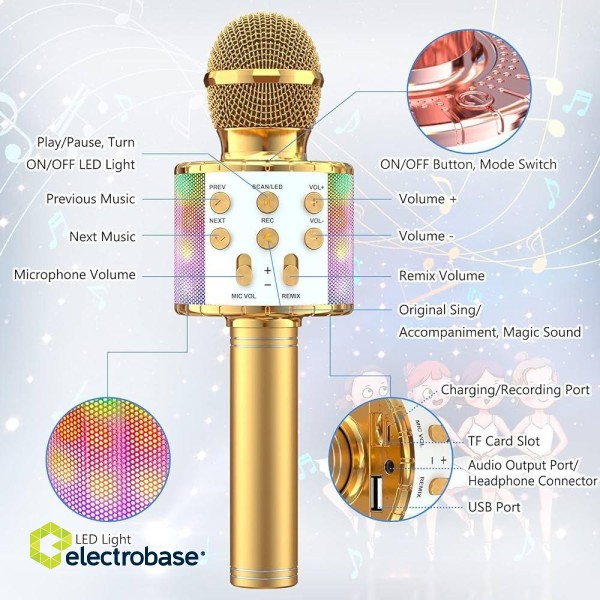 RoGer WS-858L Illuminated karaoke mikrofons ar skaļruni image 4