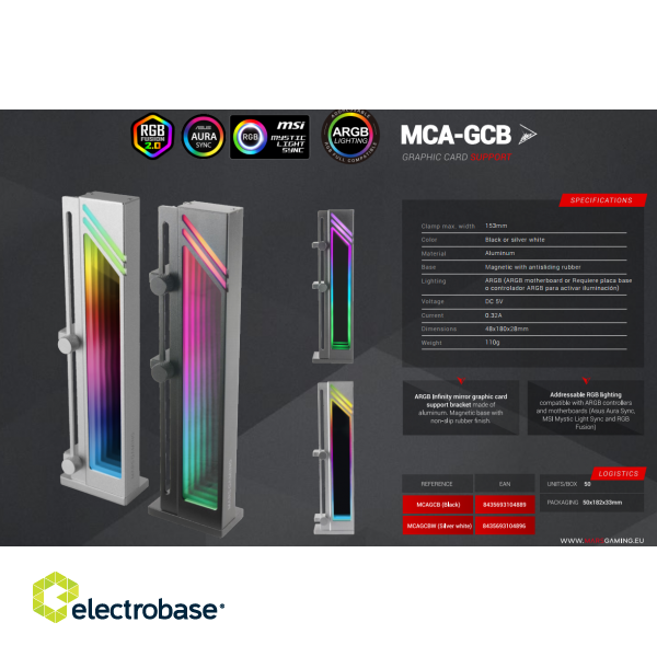 Mars Gaming MCA-GCB Graphics card support bracket ARGB / Black image 5