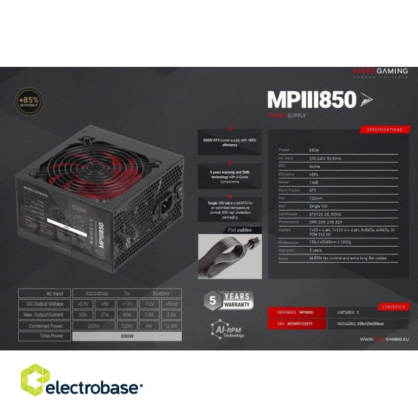 Mars Gaming MPIII850 Barošanas bloks ATX 850W image 6