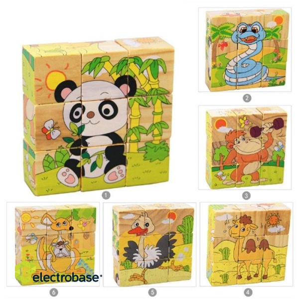 RoGer Educational Wooden Cubes Puzzle / 9pcs / Safari paveikslėlis 2