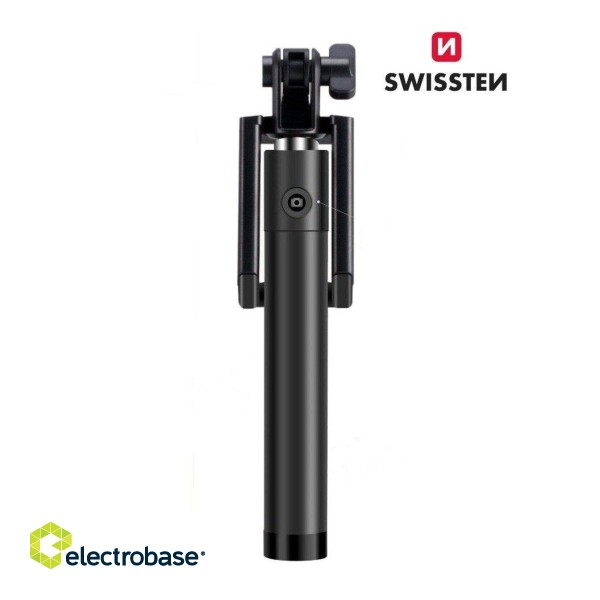 Swissten Wired Selfie Stick ar iebūvētu pogu statīvā image 1