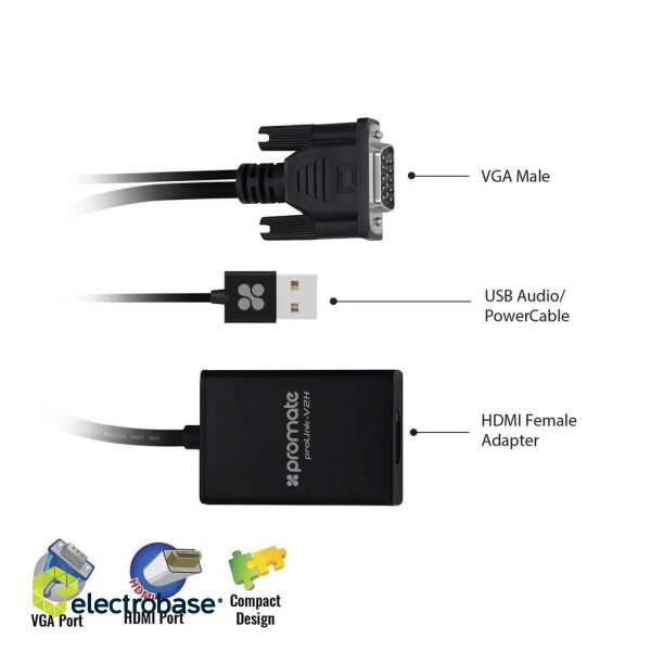 PROMATE proLink-V2H VGA to HDMI Converter / USB Audio Adapteris image 2