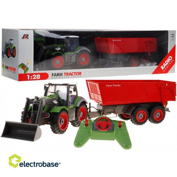 RoGer Green Lauksaimniecības traktors zaļš ar sarkanu piekabi 1:28 image 1