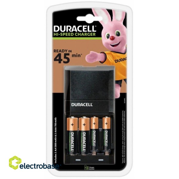 Duracell CEF27 Fast Battery Charger For 2 x AA / 2 x AAA / with 2 x AA 1300 mAh / 2 x AAA 750 mA Batteries