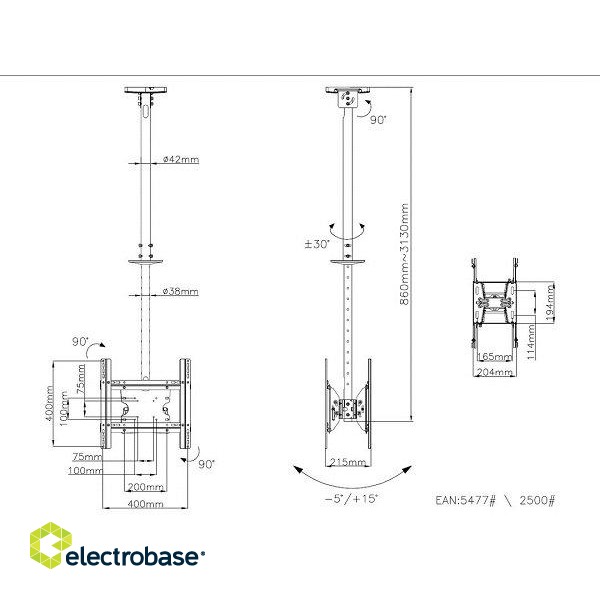 Multibrackets MB-5477 TV griestu kronšteins 2  televizoriem līdz 65" / 50kg image 3