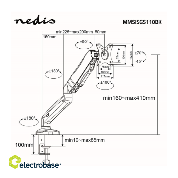 NEDIS MMSISGS110BK Galda monitora stiprinājums 15–32" | VESA 75 x 75 / 100 x 100 | 8 kg image 5