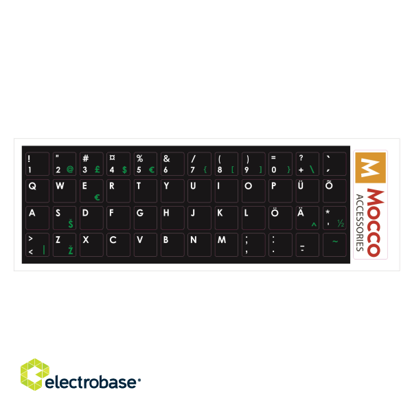 Mocco Наклейки для Клавиатуры ENG / EE С Водостойким Ламинатом Черные / Зеленые фото 1