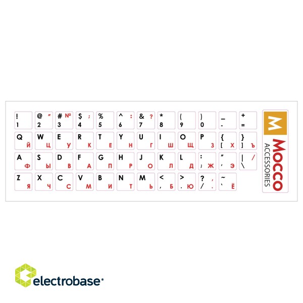 Mocco Keyboard Sticks ENG / RU With Laminated Waterproof Level Black / Red (White Background) image 1