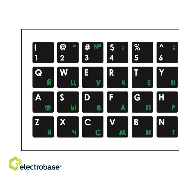 Mocco Keyboard Sticks ENG / RU With Laminated Waterproof Level White / Green paveikslėlis 2