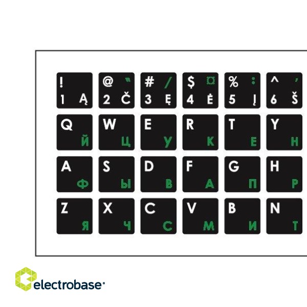 Mocco Keyboard Sticks LT / ENG / RU With Laminated Waterproof Level White / Green paveikslėlis 2