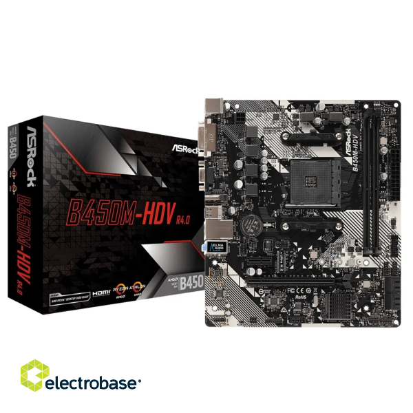 ASRock B450M-HDV R4.0 AMD AM4 MATX 2xDDR4 1xM.2 Pamatplate
