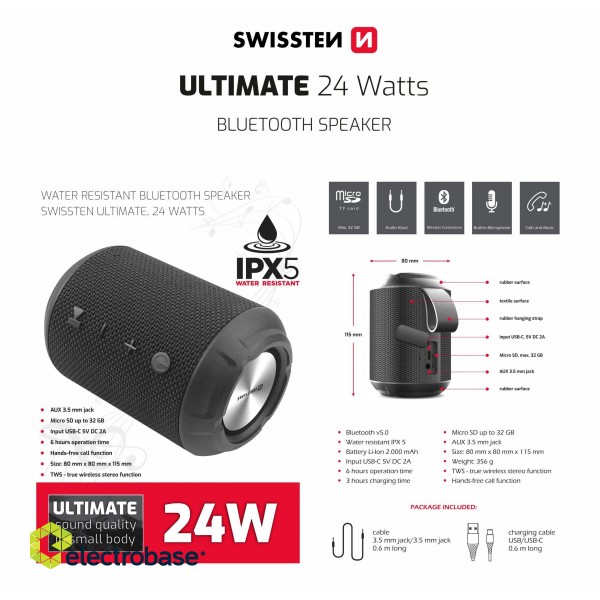 Swissten Ultimate Bluetooth Portatīvais Skaļrunis 24W image 4