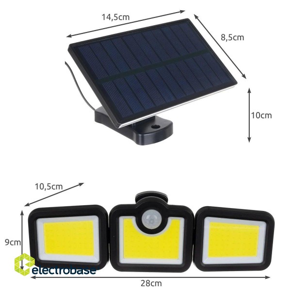 RoGer JD WD-427 Outdoor floodlight with motion sensor and solar panel 36W COB / 1500lm / 2400mAh / IP65 image 2