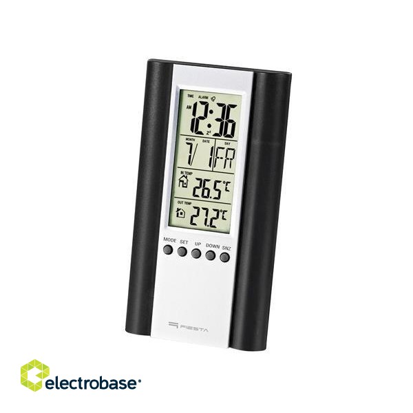 Fiesta FSTT04B Digitālā Laika Stacija nosaka Iekštelpu un Āra temperatūru / Termometrs / Kalendārs / Pulkstenis / Modinātājs / LCD image 1