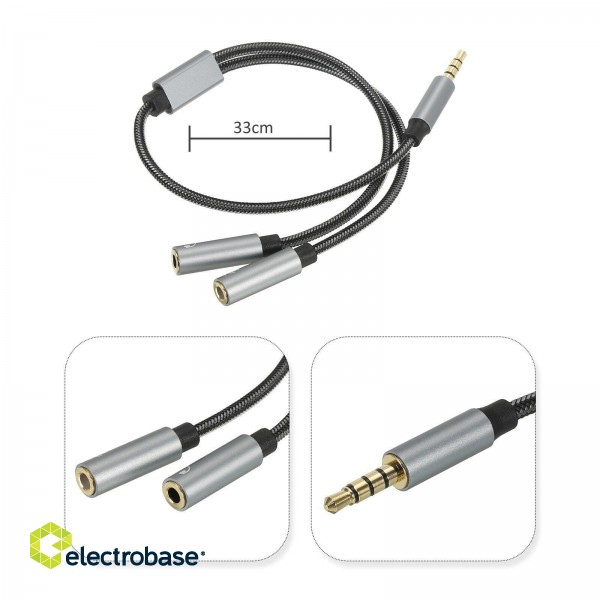 RoGer SP35Y Audio adapteris  / dalītājs 2x 3.5mm stereo + mikrofons / 4 pin image 2