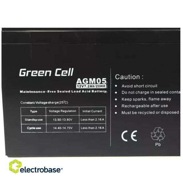Green Cell Akumulators AGM / VRLA / 12V / 7.2Ah image 2