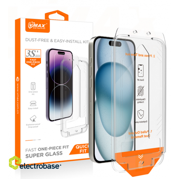 Vmax Easy Install 2.5D Tempered Glass Aizsargstikls Priekš Apple iPhone 15 Pro Max image 2