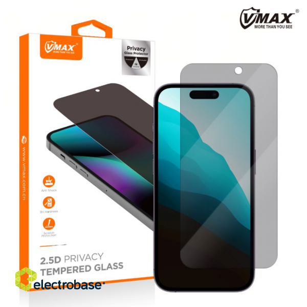 Vmax Privacy 2.5D Tempered Glass Aizsargstikls Priekš Apple iPhone 15 Pro Max image 2