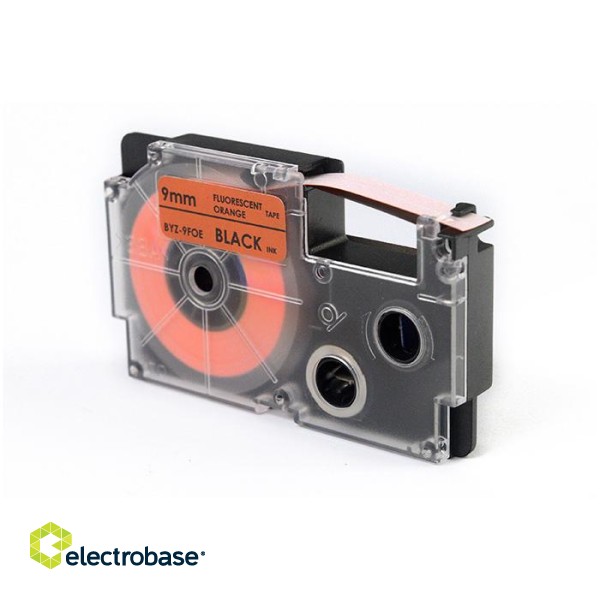 Label Tape JetWorld for use in Casio  Black to Fluorescencyjnym Pomarańczowym 9mm x 5,5m (XR-9FOE, XR9FOE) 