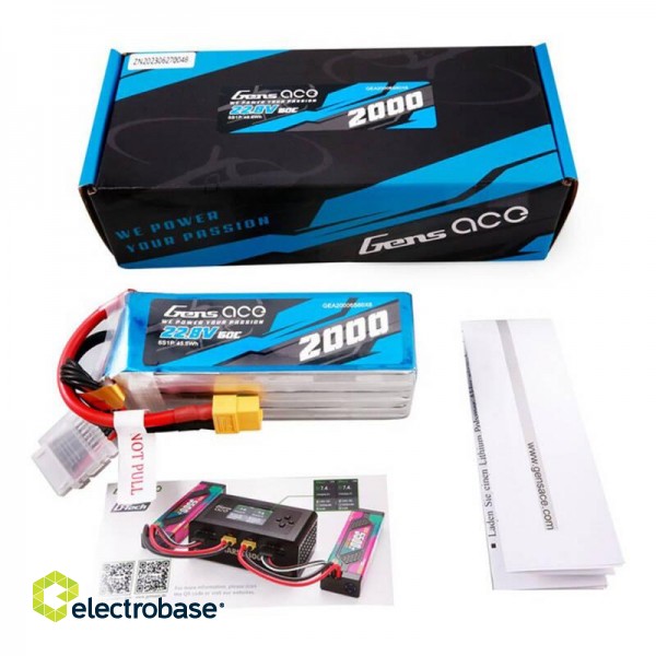 Gens ace 2000mAh 22.8V 60C 6S1P High Voltage Lipo Battery Pack with XT60 Plug paveikslėlis 4
