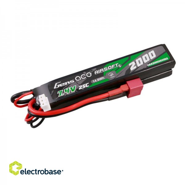 Gens Ace 25C 2000mAh 2S2P 7.4V Saddle Airsoft Gun Lipo Battery with Mini Deans(T) Plug paveikslėlis 4