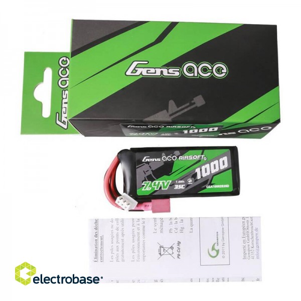 Gens ace 35C 1000mAh 2S1P 7.4V Airsoft Gun Lipo Battery with T Plug фото 5