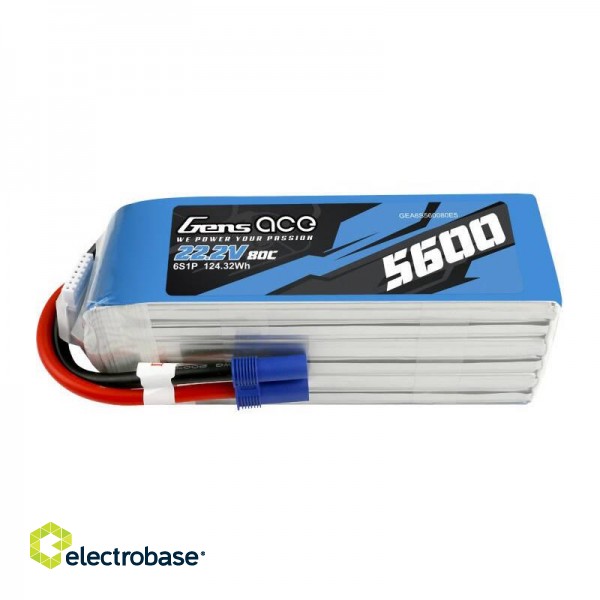 Gens ace 5600mAh 80C 22.2V 6S1P Lipo Battery Pack with EC5 plug image 2