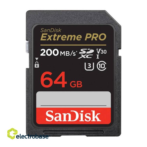 Memory card SANDISK EXTREME PRO SDXC 64GB 200/90 MB/s UHS-I U3 (SDSDXXU-064G-GN4IN) paveikslėlis 1