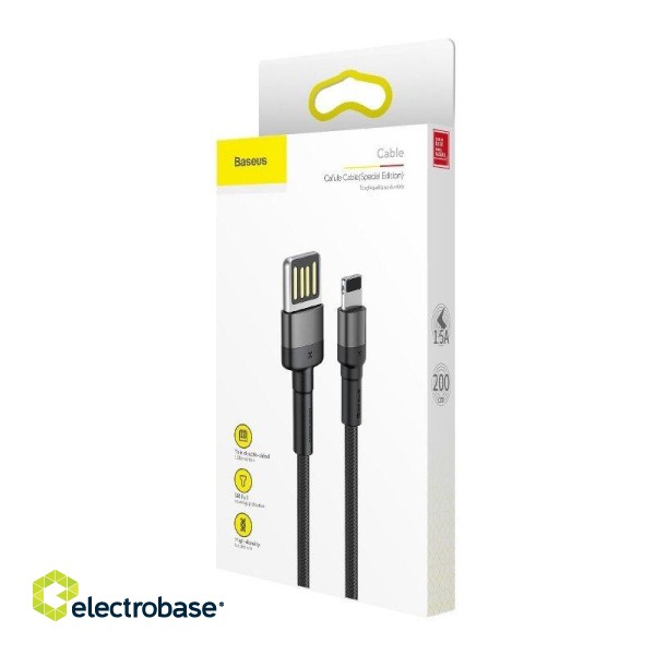 Baseus Cafule Double-sided USB Lightning Cable 1.5A 2m (Gray+Black) paveikslėlis 5