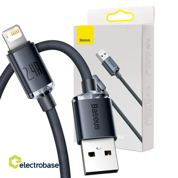 Baseus Crystal Shine cable USB to Lightning, 2.4A, 2m (black) paveikslėlis 1
