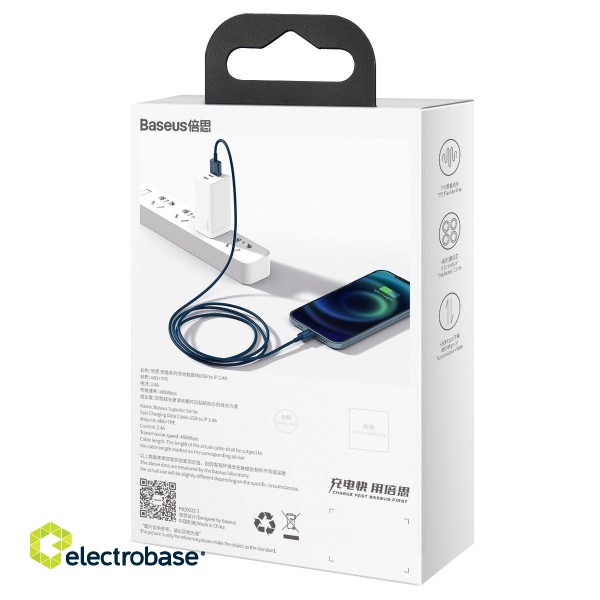 Baseus Superior Series Cable USB to iP 2.4A 2m (blue) paveikslėlis 10