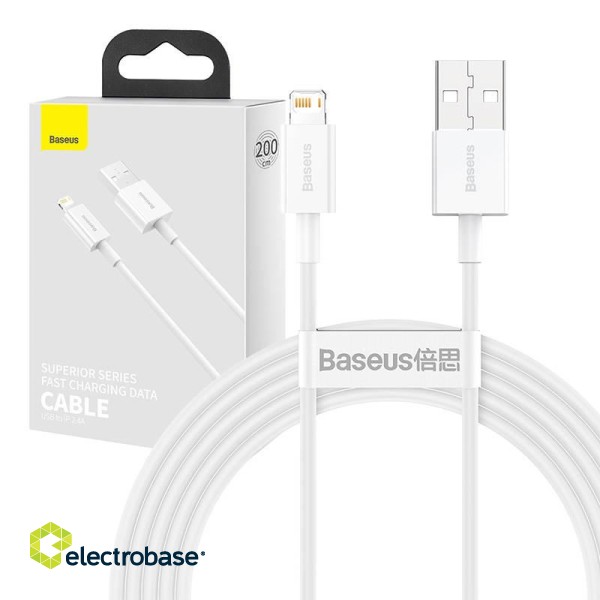Baseus Superior Series Cable USB to iP 2.4A 2m (white) paveikslėlis 1