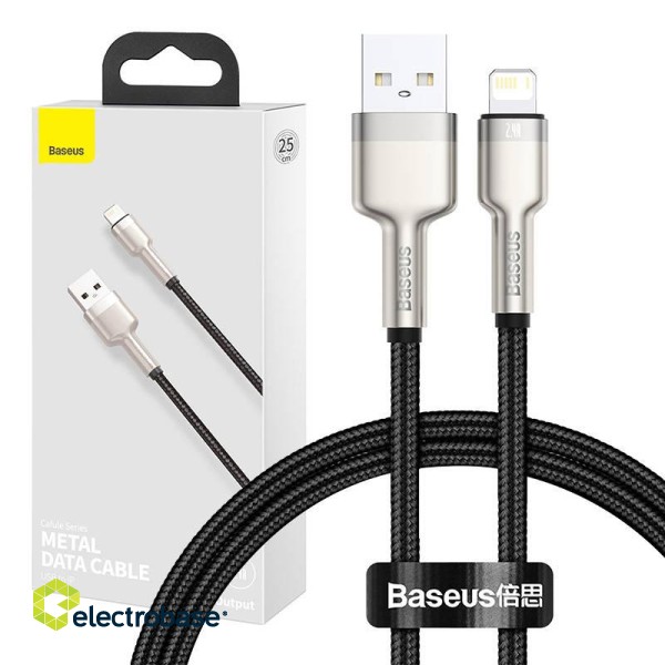USB cable for Lightning Baseus Cafule, 2.4A, 0,25m (black) фото 1