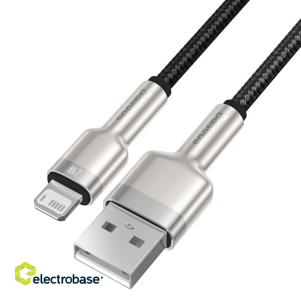 USB cable for Lightning Baseus Cafule, 2.4A, 0,25m (black) paveikslėlis 3