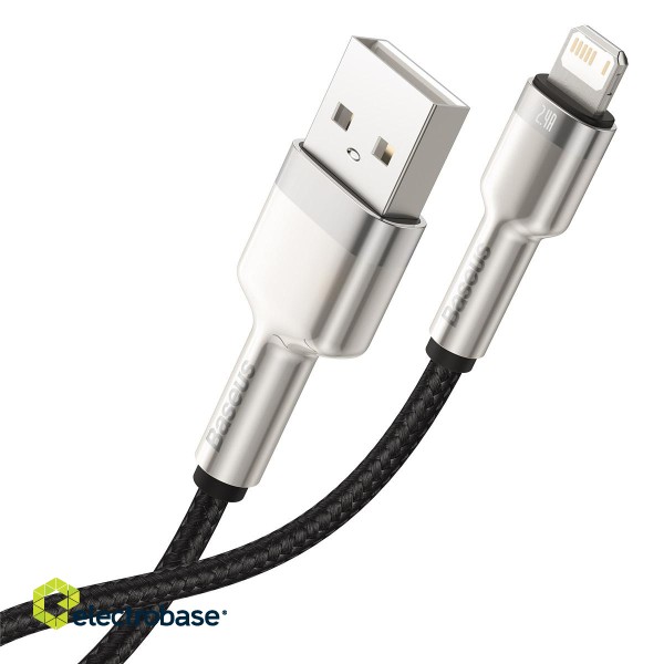 USB cable for Lightning Baseus Cafule, 2.4A, 0,25m (black) фото 5