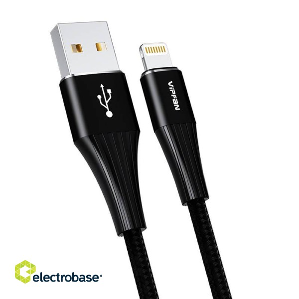 USB to Lightning cable Vipfan A01, 3A, 1.2m, braided (black). paveikslėlis 2