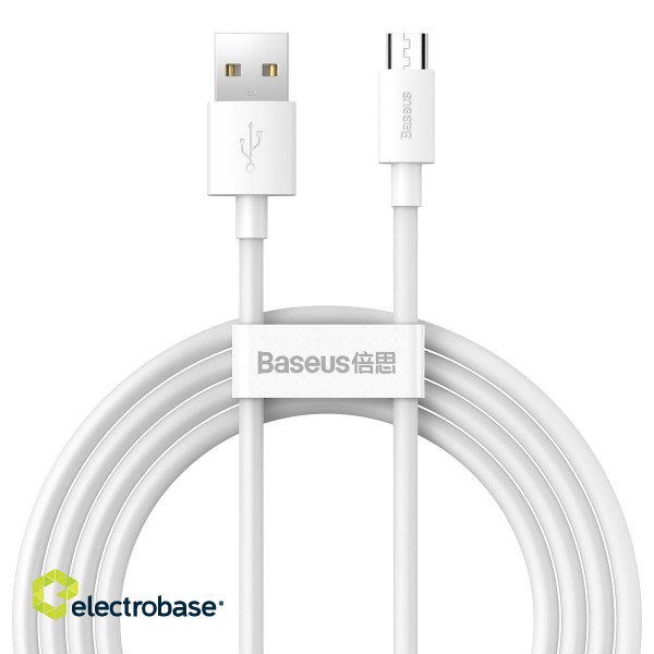 Baseus Simple Wisdom Data Cable Kit USB to Micro 2.1A (2PCS/Set) 1.5m White paveikslėlis 2