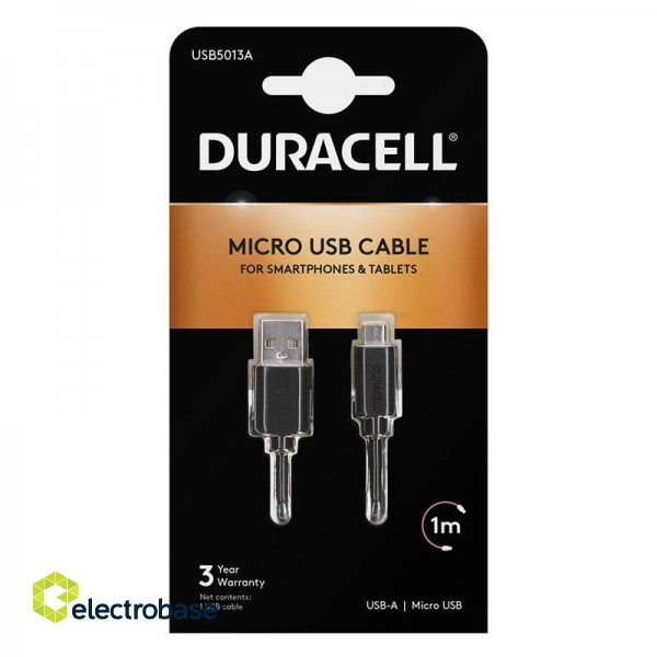 Cable USB to Micro USB Duracell 1m (black) фото 2