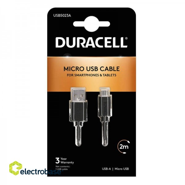 Cable USB to Micro USB Duracell 2m (black) фото 2