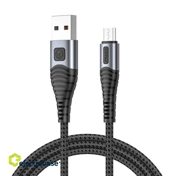 USB to Micro USB cable VFAN X10, 3A, 1.2m, braided (black) image 1