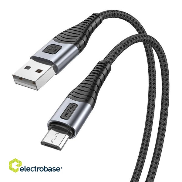 USB to Micro USB cable VFAN X10, 3A, 1.2m, braided (black) image 3