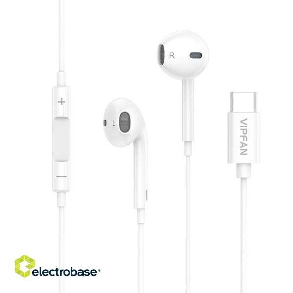 Wired in-ear headphones VFAN M14, USB-C, 1.1m (white) image 1