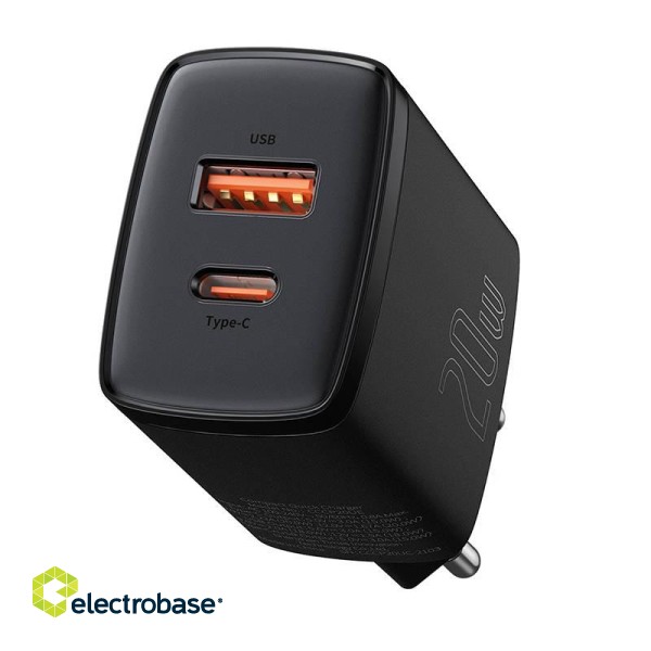 Baseus Compact Quick Charger, USB, USB-C, 20W (black) image 4