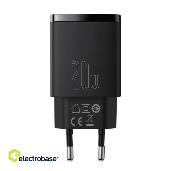 Baseus Compact Quick Charger, USB, USB-C, 20W (black) image 6