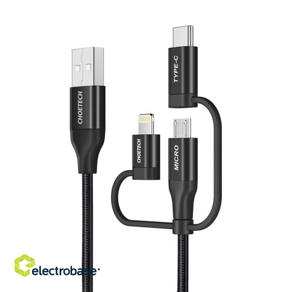 Cable Choetech IP0030, MFi 3in1, USB-A/Lightning/Micro USB/USB-C, 5V, 1,2m (black) image 2