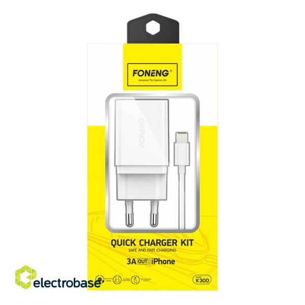 Fast charger Foneng K300 1x USB 3A + USB Lightning cable paveikslėlis 3