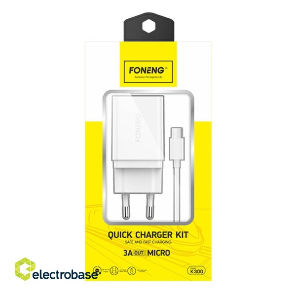 Fast charger Foneng K300 1x USB 3A + USB Micro cable фото 3