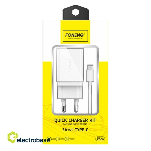 Fast charger Foneng 1x USB K300 + USB to USB-C cable paveikslėlis 3